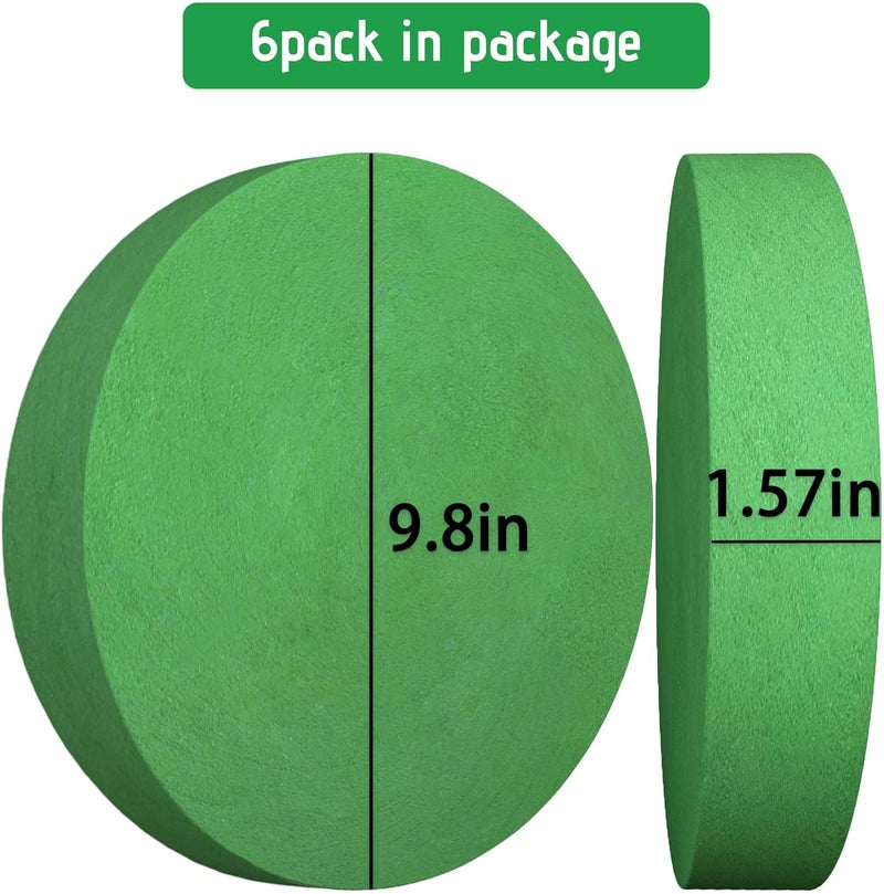 Max Shape 6 Pcs Floral Foam Round Blocks, Large Wet and Dry Green Foam for Artificial and Fresh Flower Arrangement,Flower Foam Blocks for Wedding Party Decorations (9.8 Inch) - Image 2